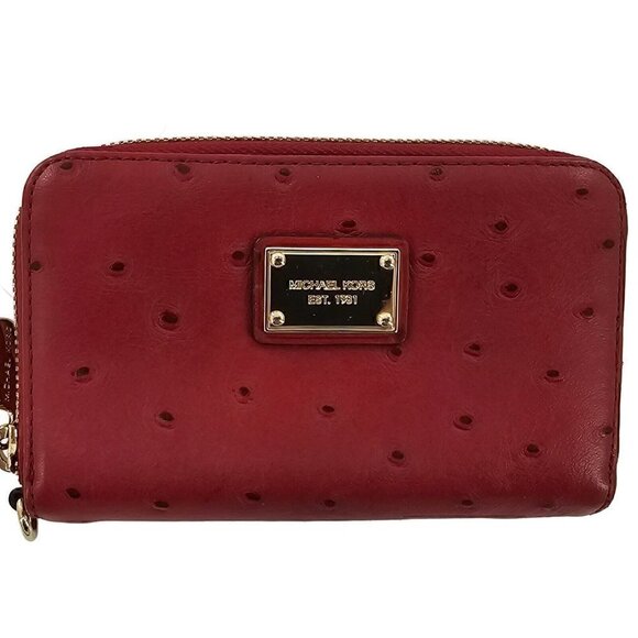 MICHAEL KORS Essential Zip Red Ostrich Embossed Leather Small Zip Around Wallet - Picture 2 of 12